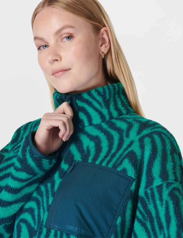 Karma Fleece Half Zip - Green Abstract Zebra Print - Image 3
