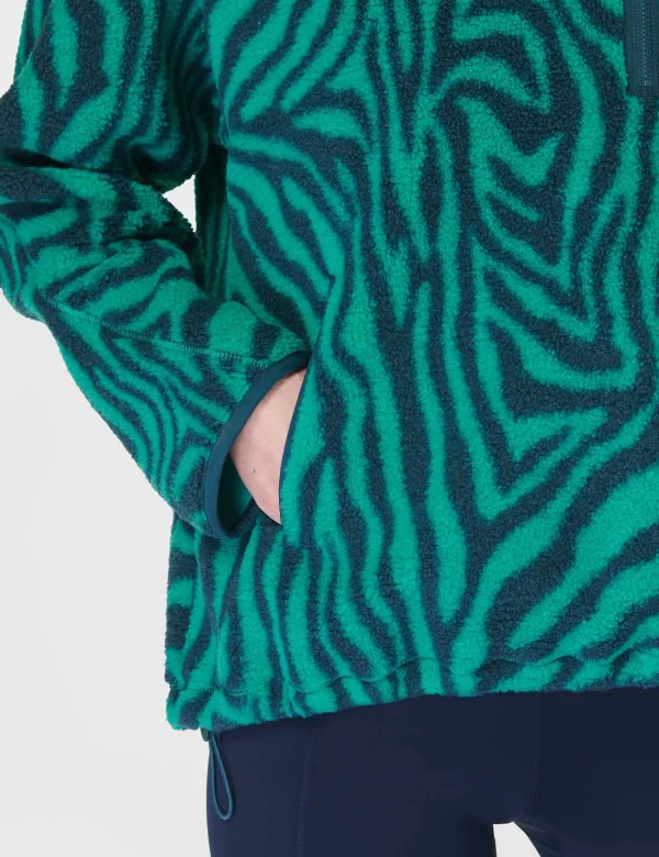 Karma Fleece Half Zip - Green Abstract Zebra Print - Image 4