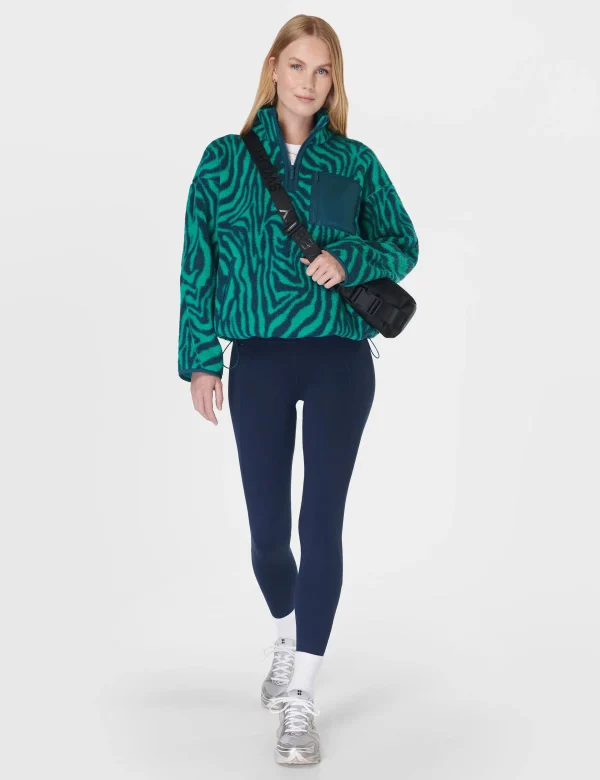 Karma Fleece Half Zip - Green Abstract Zebra Print - Image 5