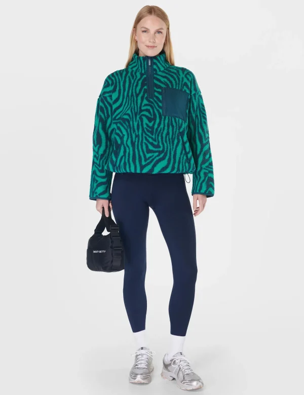 Karma Fleece Half Zip - Green Abstract Zebra Print - Image 6