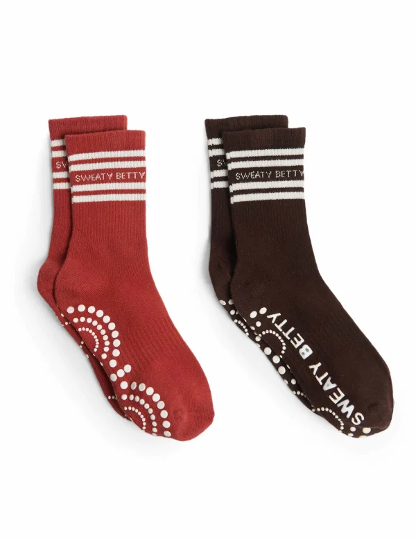 Mid Length Ankle Gripper Socks 2 pack - Sable Brown