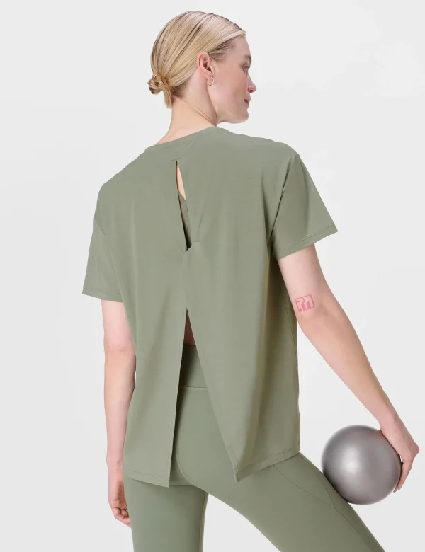 Soft Flow Studio Wrap Back T-Shirt - Willow Green - Image 4