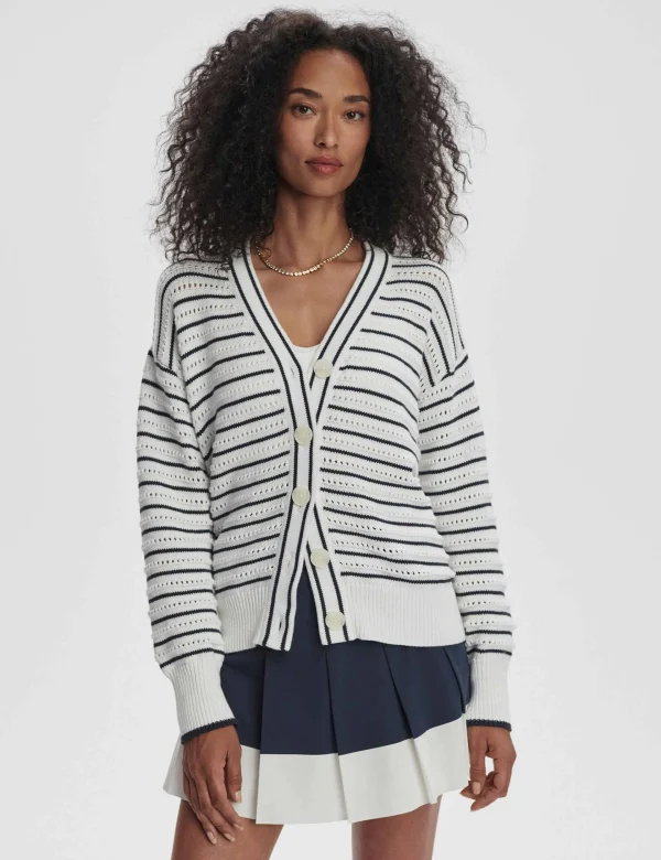 Antonia Relaxed Cardigan - White/Blue Nights