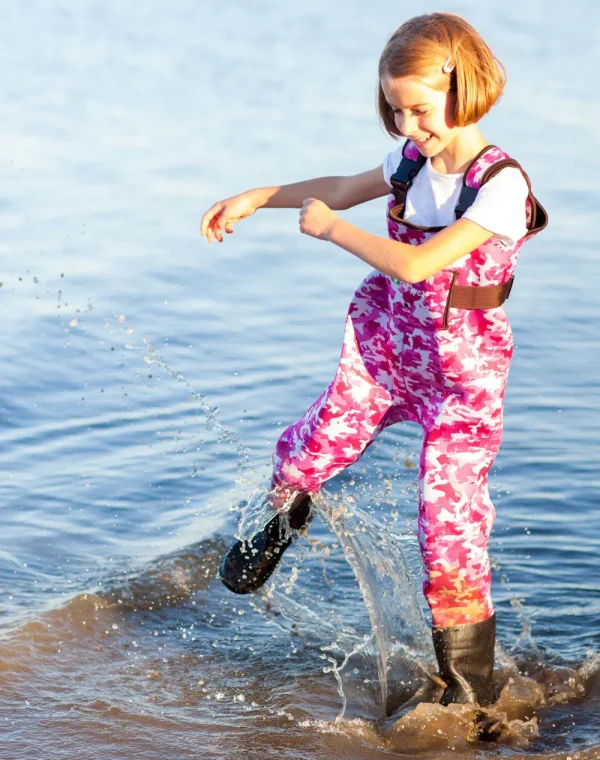 Children's Neoprene Waders, Pink Camo - Image 2