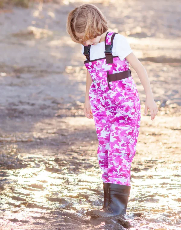Children's Neoprene Waders, Pink Camo - Image 3