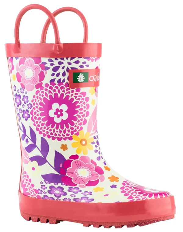 Pink Flowers Loop Handle Rubber Boots - Image 2