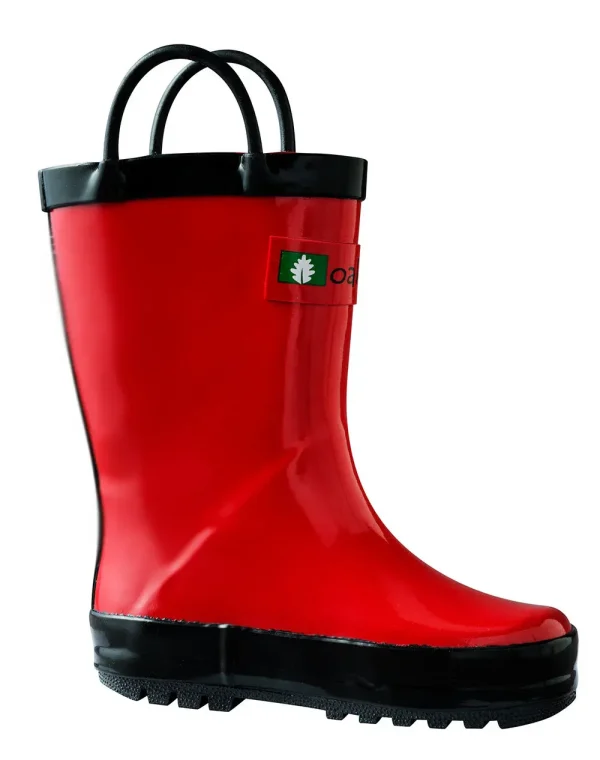 Fiery Red Loop Handle Rubber Rain Boots - Image 2
