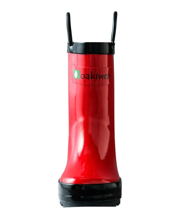 Fiery Red Loop Handle Rubber Rain Boots - Image 5