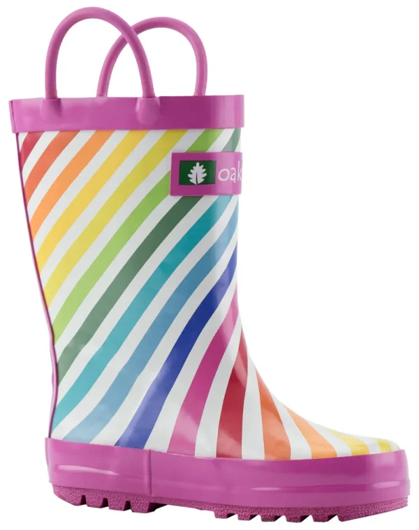 Rainbow Stripes Loop Handle Rubber Rain Boots - Image 2