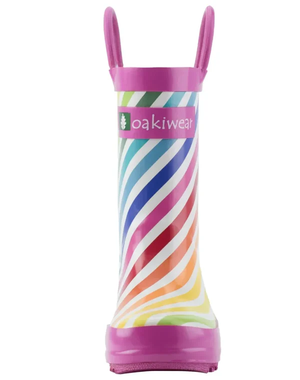 Rainbow Stripes Loop Handle Rubber Rain Boots - Image 5