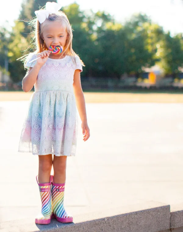 Rainbow Stripes Loop Handle Rubber Rain Boots - Image 9