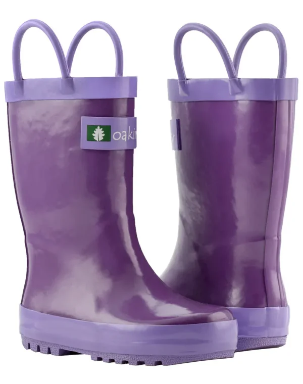 Purple Orchid Loop Handle Rubber Rain Boots - Image 7