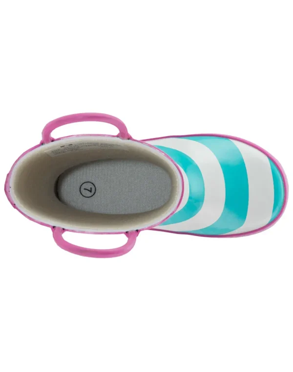 Mint, White & Pink Loop Handle Rubber Rain Boots - Image 3