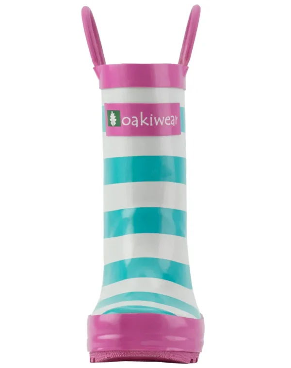 Mint, White & Pink Loop Handle Rubber Rain Boots - Image 5