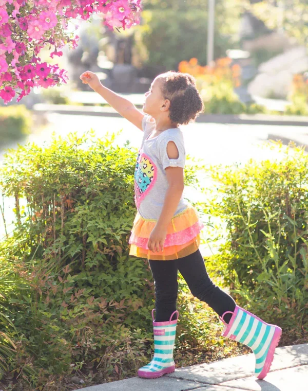 Mint, White & Pink Loop Handle Rubber Rain Boots - Image 9