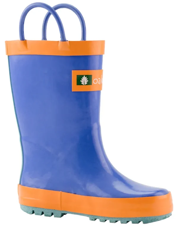 Blue, Orange & Aqua Loop Handle Rubber Rain Boots - Image 2