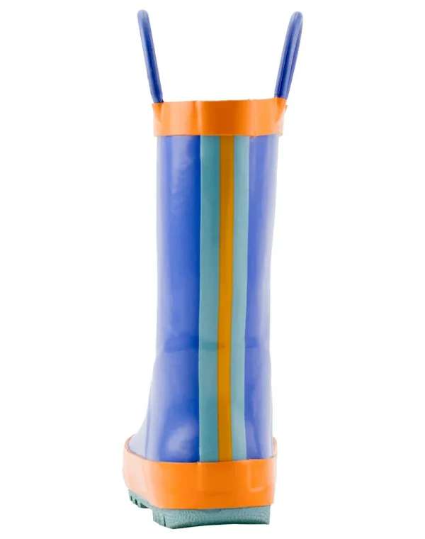 Blue, Orange & Aqua Loop Handle Rubber Rain Boots - Image 6