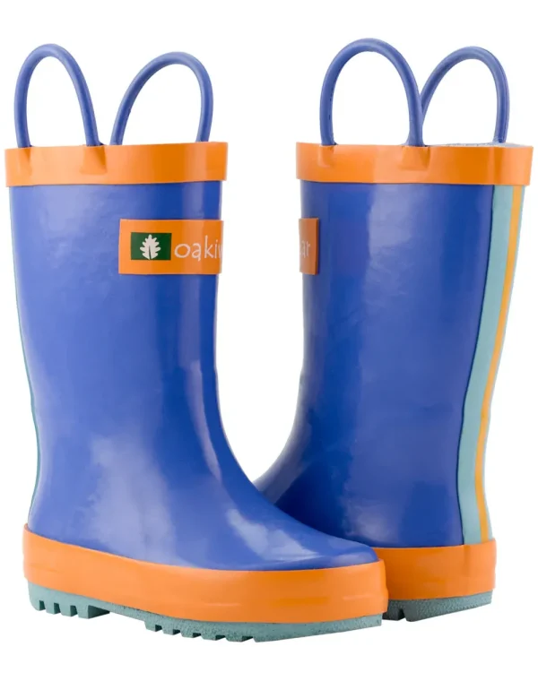 Blue, Orange & Aqua Loop Handle Rubber Rain Boots - Image 7