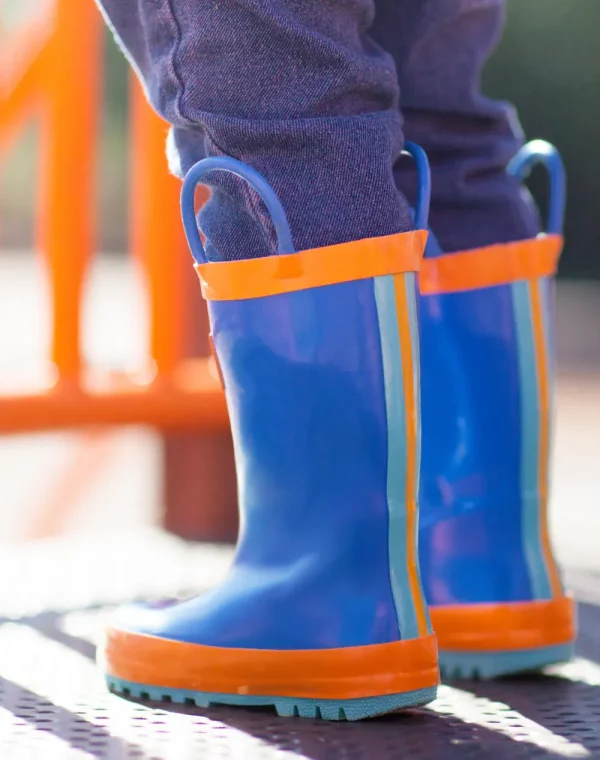 Blue, Orange & Aqua Loop Handle Rubber Rain Boots - Image 8