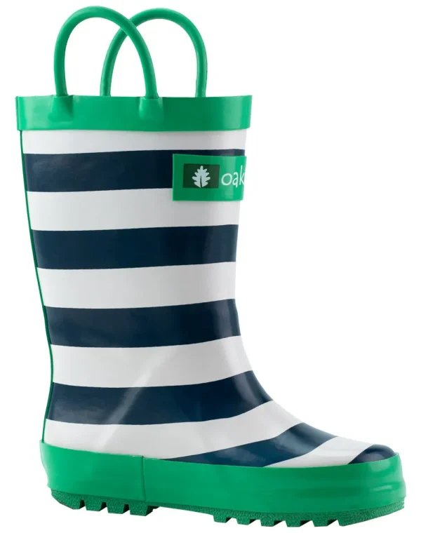 OAKI Blue, Green & White Stripes Loop Handle Rubber Rain Boots - Image 2