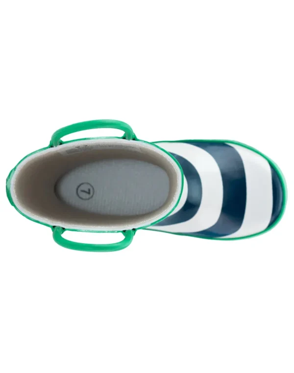 OAKI Blue, Green & White Stripes Loop Handle Rubber Rain Boots - Image 3