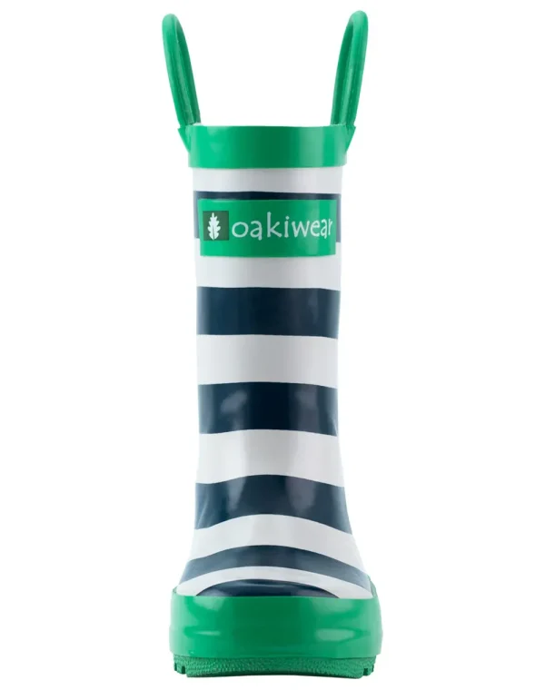 OAKI Blue, Green & White Stripes Loop Handle Rubber Rain Boots - Image 5
