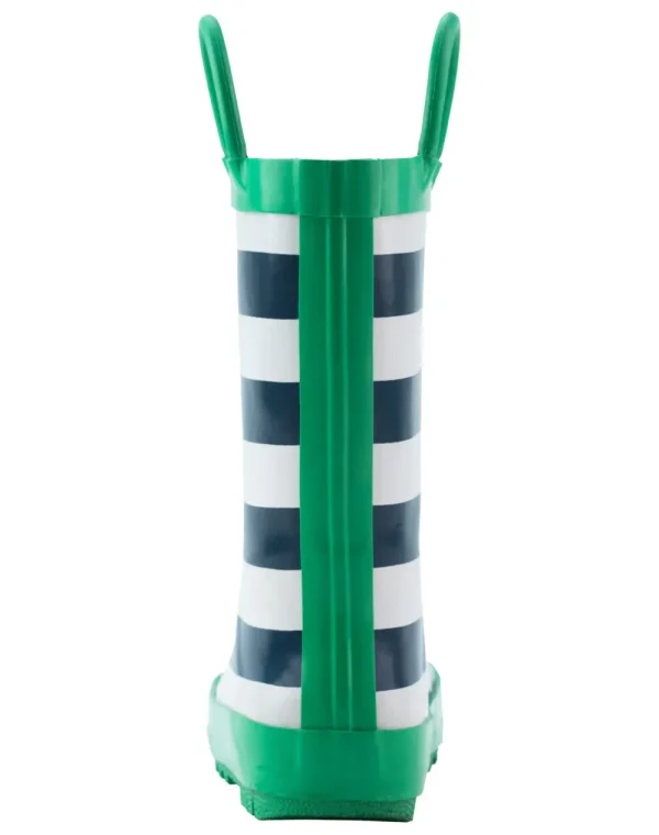 OAKI Blue, Green & White Stripes Loop Handle Rubber Rain Boots - Image 6