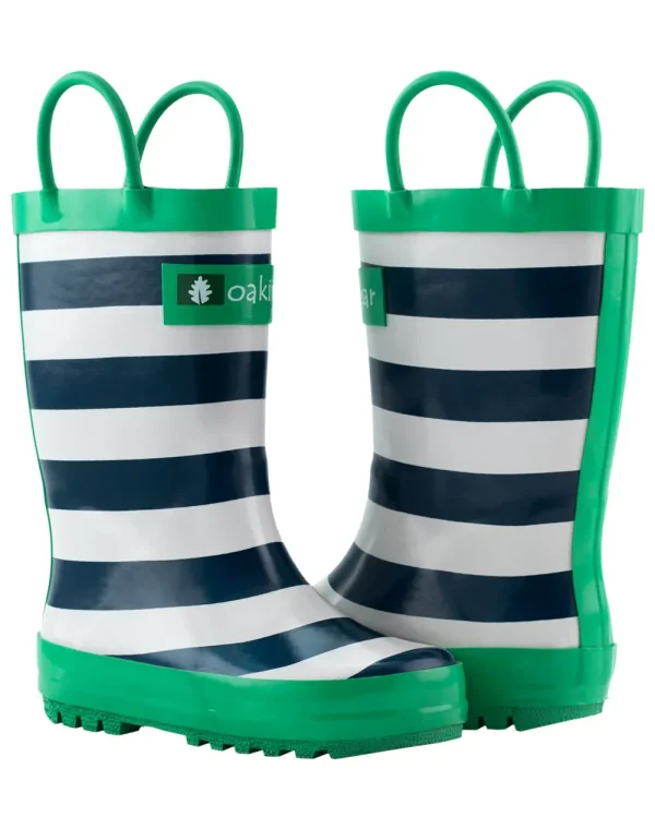 OAKI Blue, Green & White Stripes Loop Handle Rubber Rain Boots - Image 7